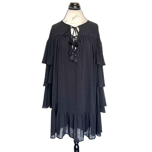 Happy X Nature Womens Dress Sz Small Tiered Swiss Dot Layered Ruffle Gothic - Picture 1 of 16
